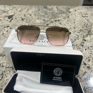 Versace Gold Frame Sunglasses with Pink Lenses